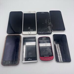 Lot of 8 Broken Cell Phones Apple iPhone Samsung MetroPCS For Parts Repair AS-IS